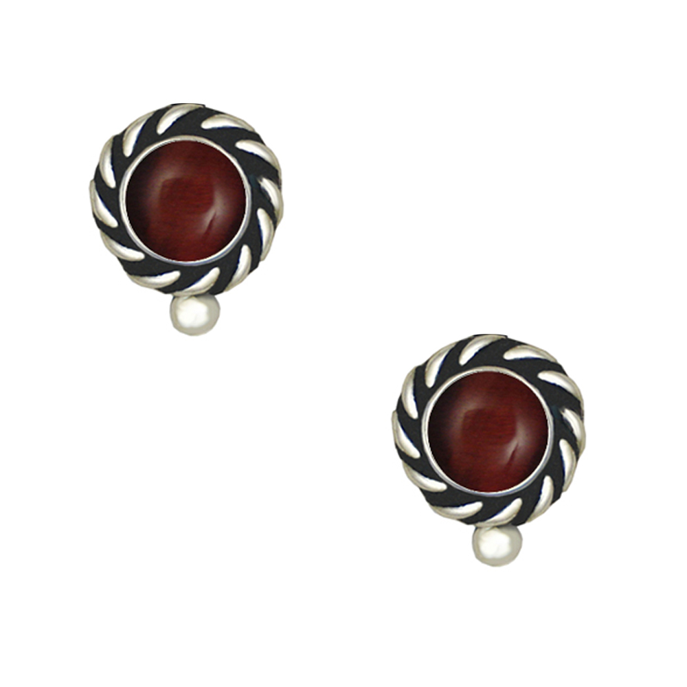 Sterling Silver Little Red Tiger Eye Post Stud Earrings